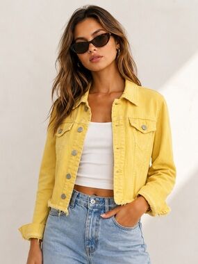 BlankNYC Yellow Distressed Denim Jacket XS